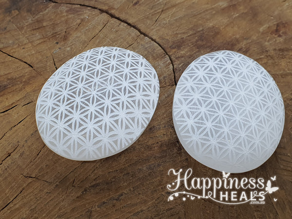 Selenite Palm Stone - Flower Of Life