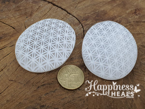 Selenite Palm Stone - Flower Of Life