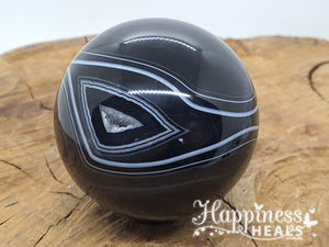 Black Agate with Quartz Sphere