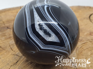 Black Agate with Quartz Sphere