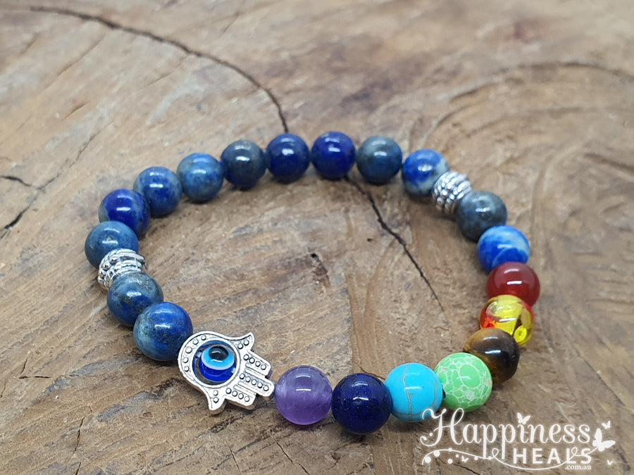 Lapis Lazuli Hamsa Hand with Evil Eye - 6mm  Bracelet