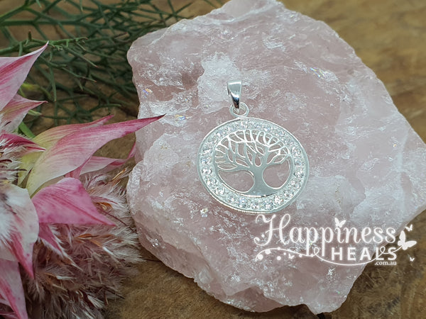 Tree of Life Pendant - Sterling Silver - Cubic Zirconia in outer ring
