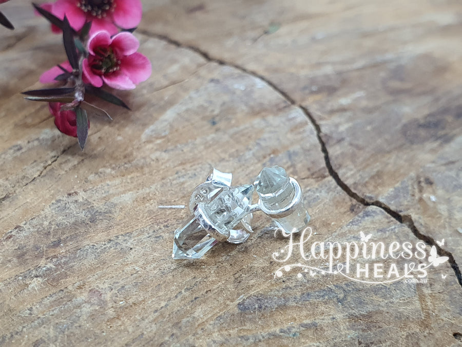 Green Amethyst Double Point Stud Earrings