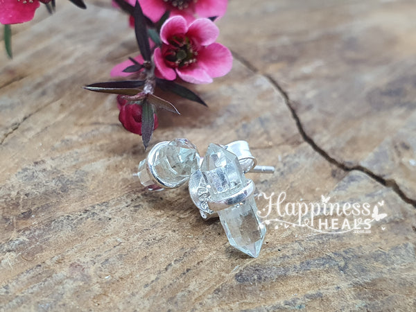 Green Amethyst Double Point Stud Earrings