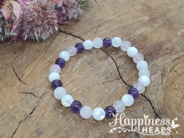 Rose Quartz - Amethyst Bracelet - 6mm Ball - Child Size