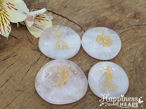 Rose Quartz Reiki Symbols Palm Stone Set
