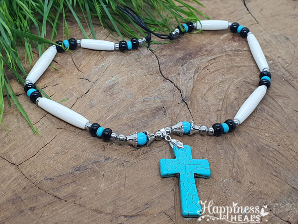 Turquoise Cross Bone Necklace