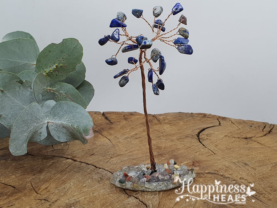 Lapis Lazuli Chip Tree on Agate Slice Base