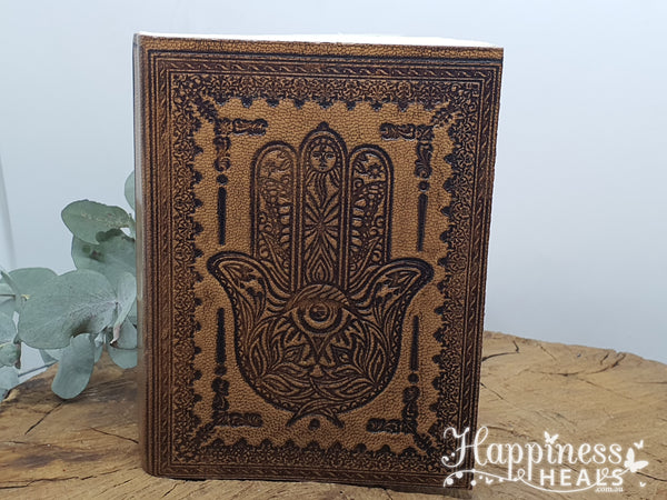 Hamsa Hand, Evil Eye Leather, Recycled Paper Journals