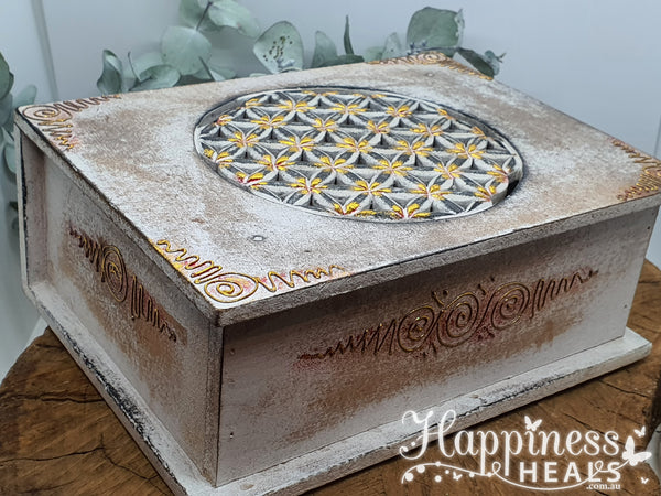 Carved Wooden Box - Flower Of Life