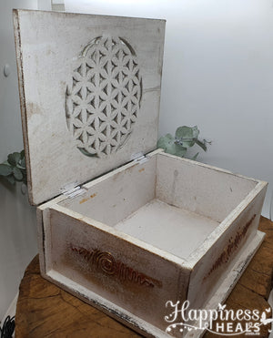 Carved Wooden Box - Flower Of Life